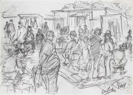 Петухов Алексей Арвидович (Dalar). Лот из двух зарисовок к картине «Рынок в Твери»